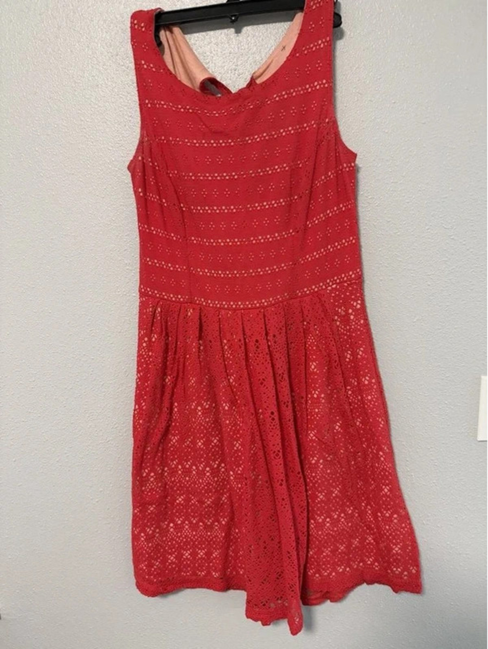 #6048  Anthropologie Coral Red Lace Fit and Flare Dress Size Small